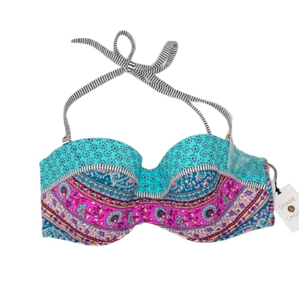 Shade & Shore Bikini Top Multicolored Bikini Swimsuit Top Size 34D NEW